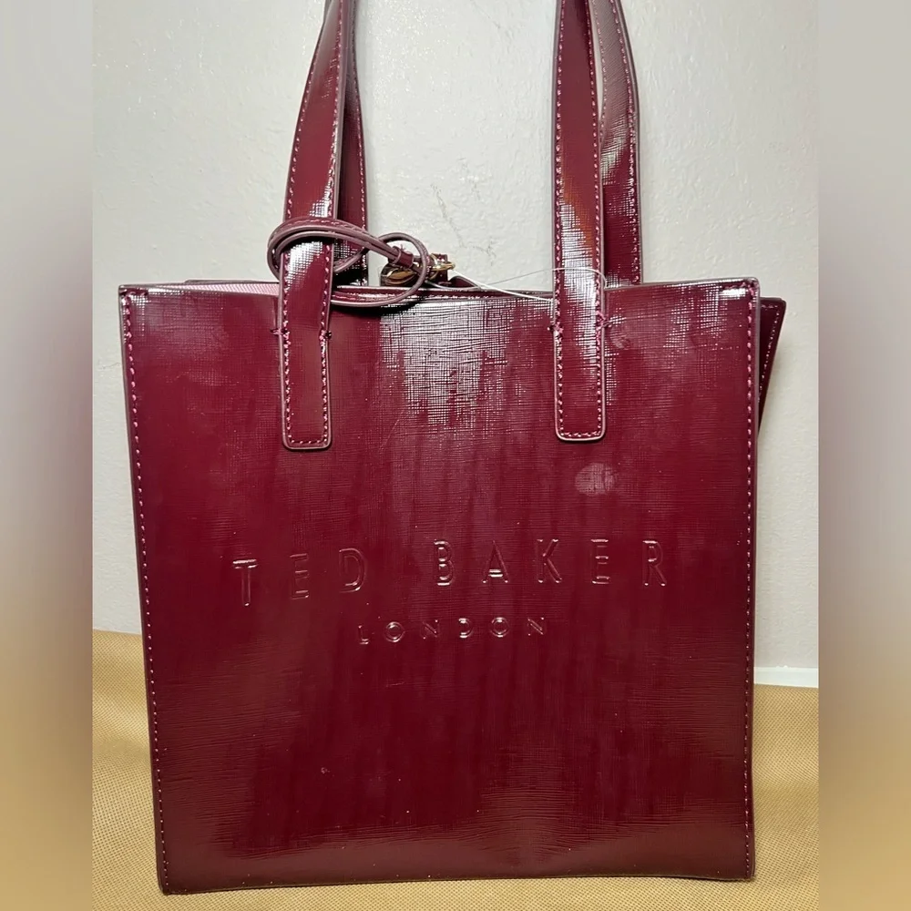 Ted Baker London Burgundy The Icon Tote Bag with Flower Charm
